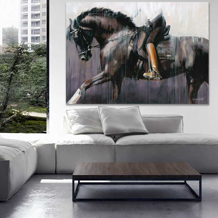horse  print of dressage horse with energetic paint effects