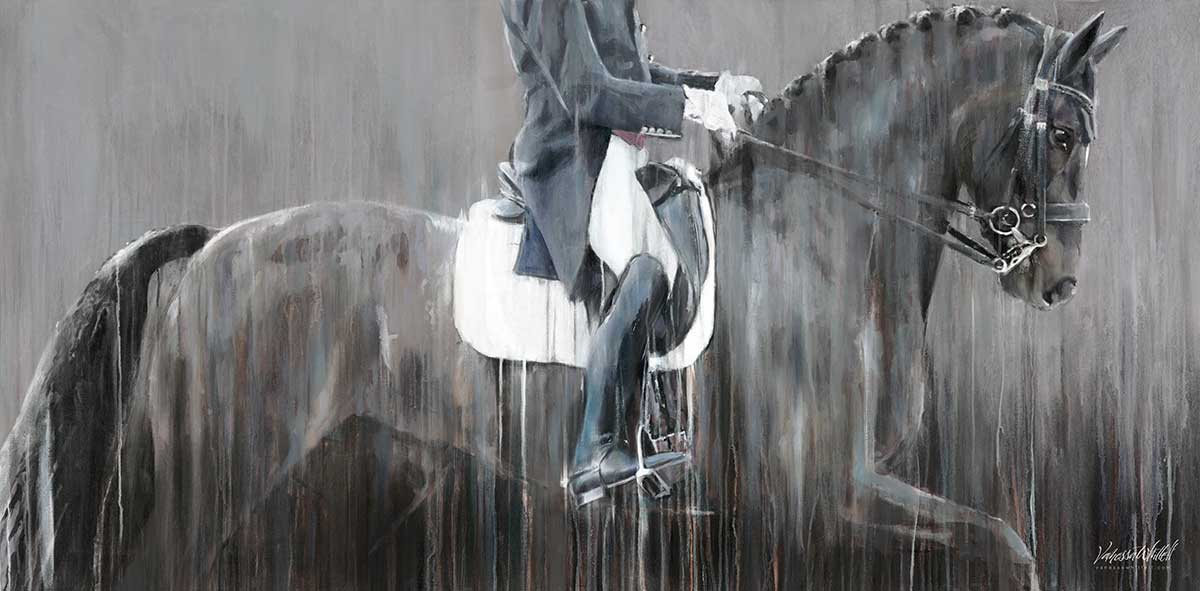 painting of carl hester showing dressage balance in abstract style
