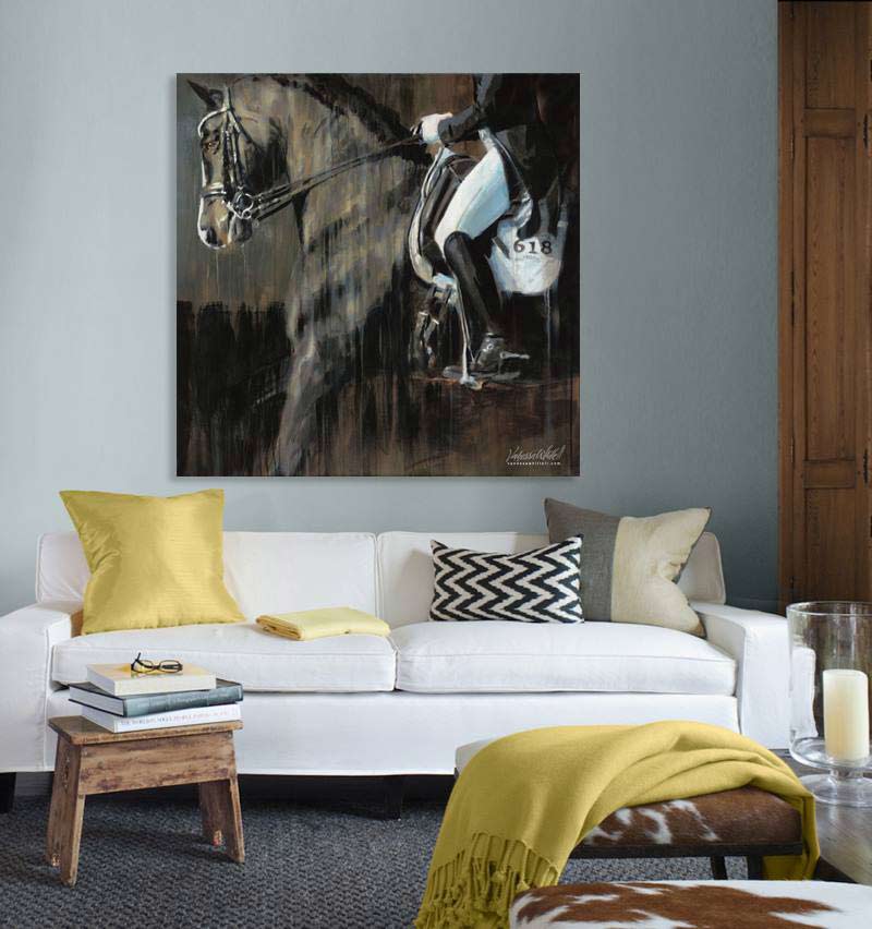 horse print of dressage horse and rider as modern abstract