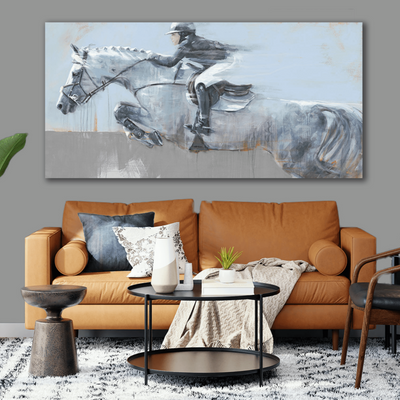 horse painting of grey show jumper