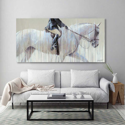 show hunter large modern canvas print of a white horse